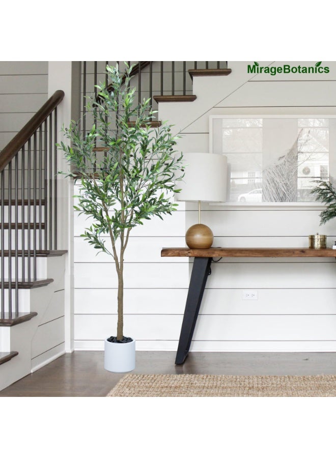 MirageBotanics 7ft Artificial Olive Trees Indoor,Faux Olive Tree with White Planter Pot,Artificial Plants Lifelike Fruits for Home Office MeetingRoom Living Room Indoor Outdoor Decor (215cm) - Image 2